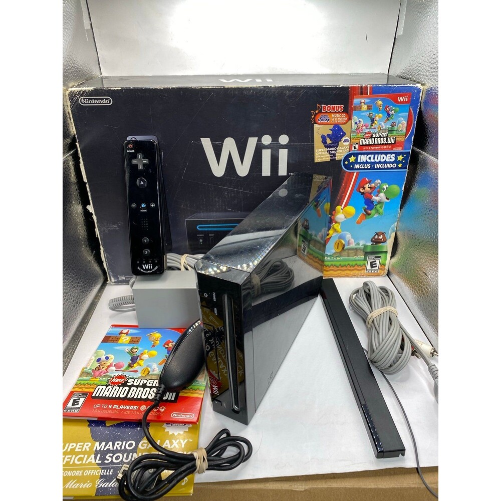 Nintendo Wii Holiday Mario Bros Bundle Black Console complete CIB in box w game